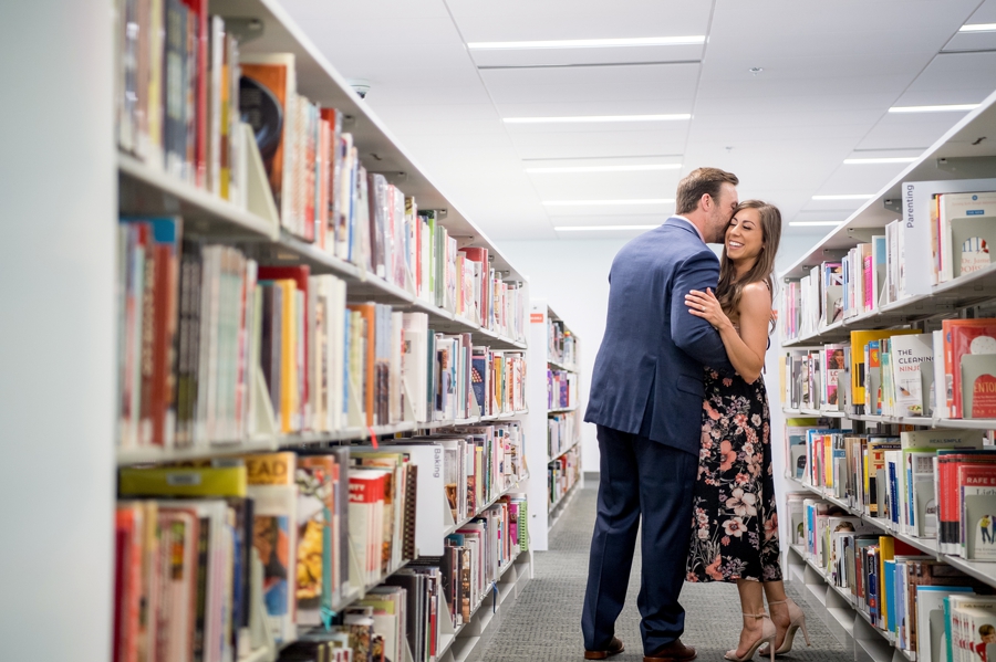 engagement photos with library books