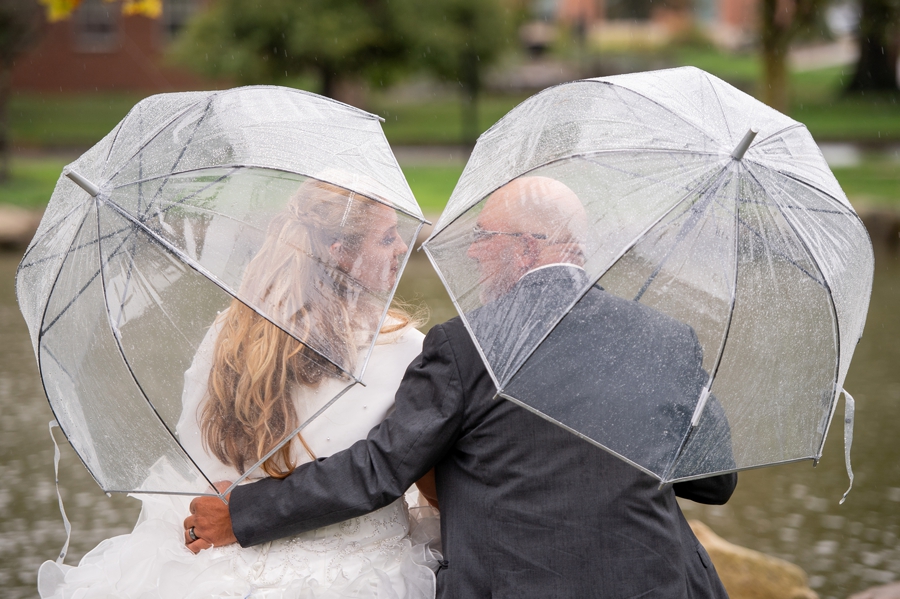 Bride & Groom with umbrellas