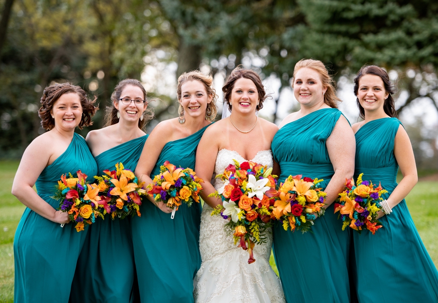 peacock color bridesmaids dresses 