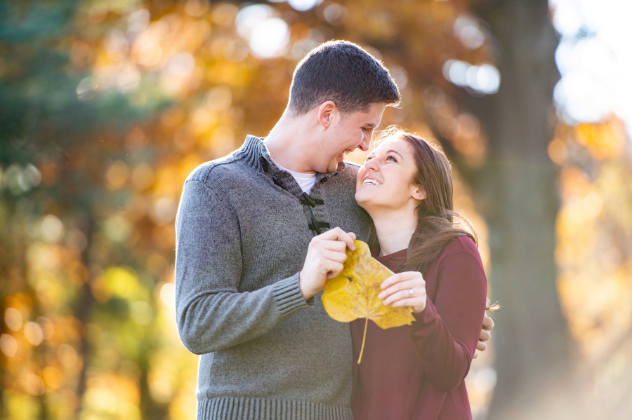 engagement session in leaves