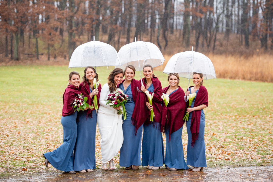 bridesmaids in rain 