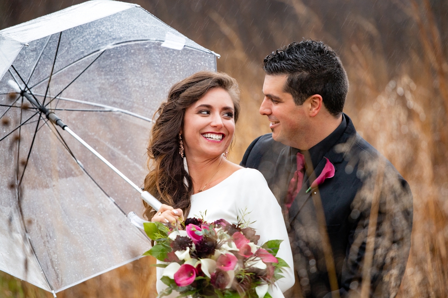wedding portraits in rain 