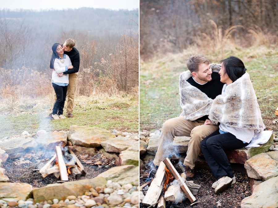 campfire at Columbia Woodlands Engagement session