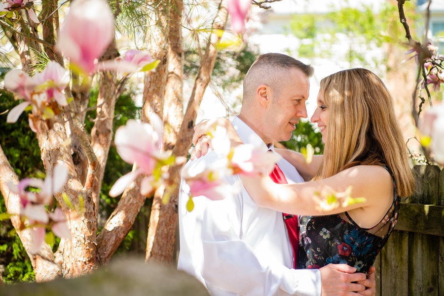 Rocky River Engagement Session with cherry blossoms