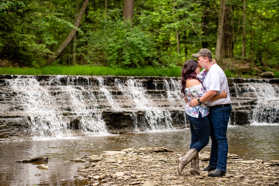 waterfall at Stony Glen Camp Engagement Session 