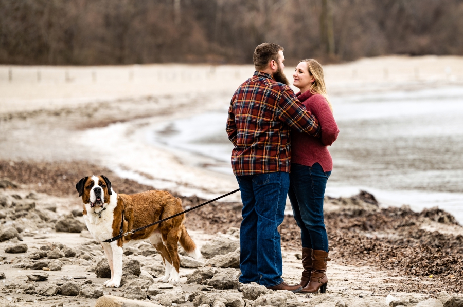 Edgewater Beach Engagement Session with dog 