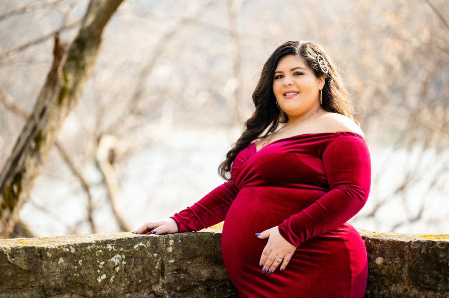 red dress Youngstown Maternity Session 