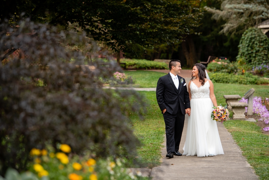 bride and groom at canton garden center 