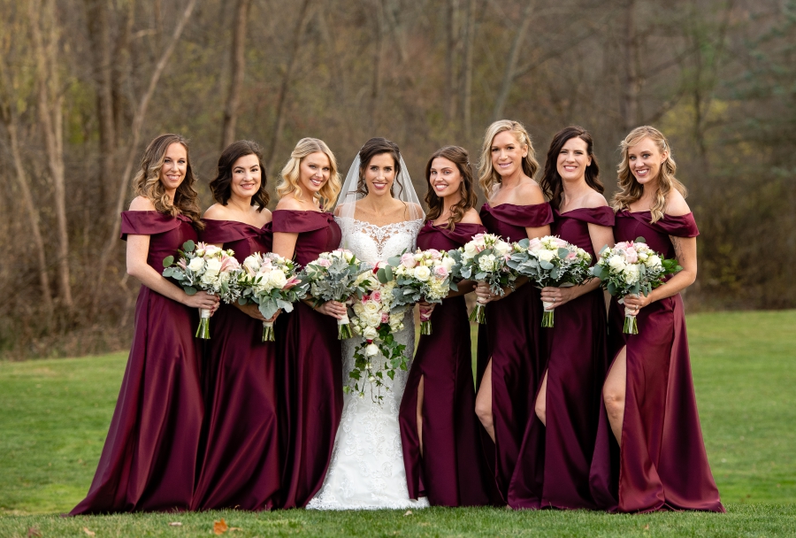 maroon bridesmaids dresses 