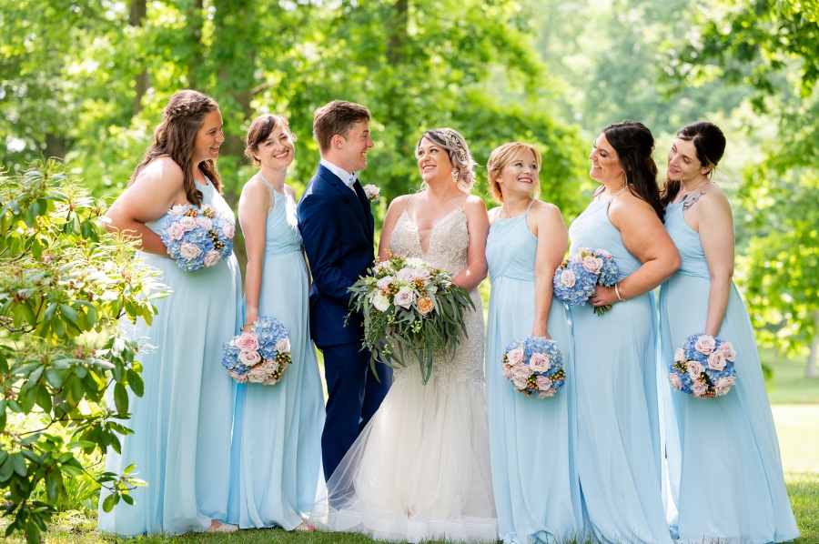 Blue tone bridesmaids dresses long 