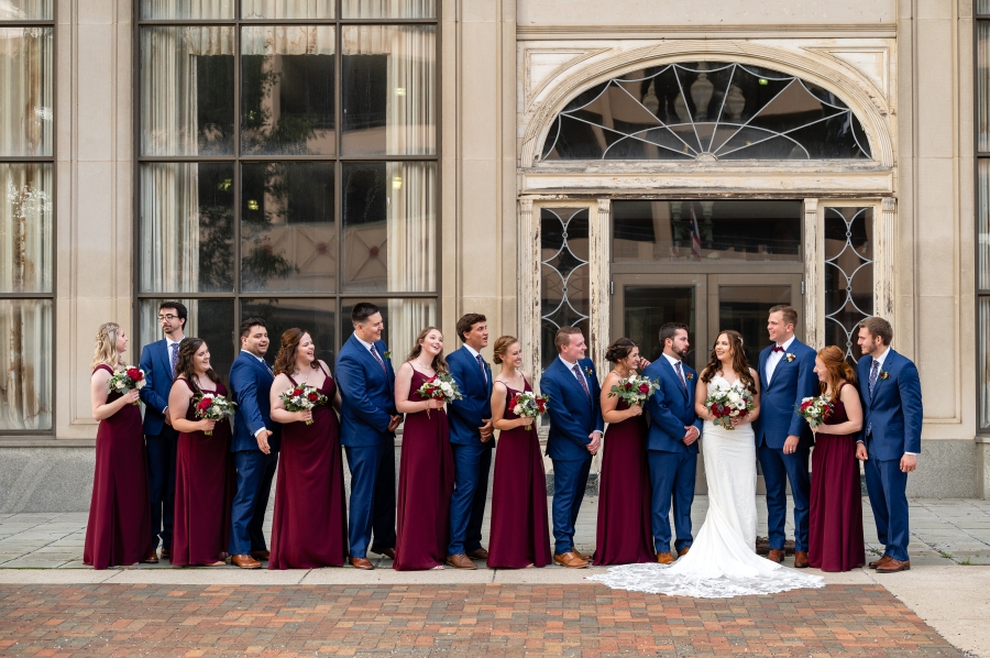 maroon and blue bridal party 