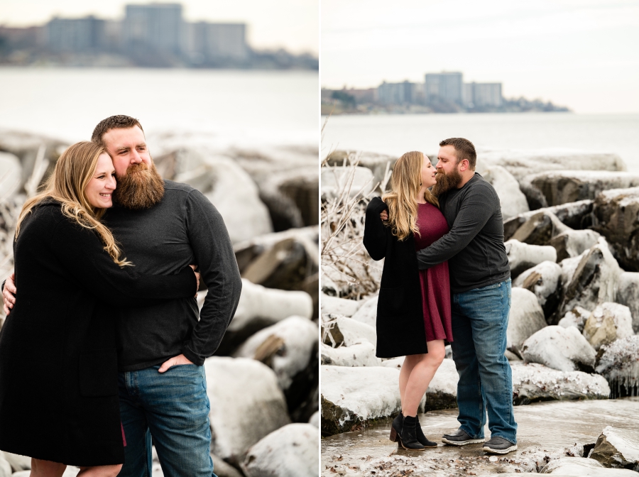 snowy Edgewater Beach Engagement Session 