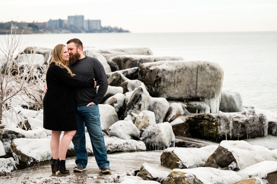 Edgewater Beach Engagement Session in snow 