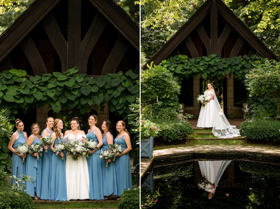 blue bridesmaids dresses at Stan Hywet Wedding