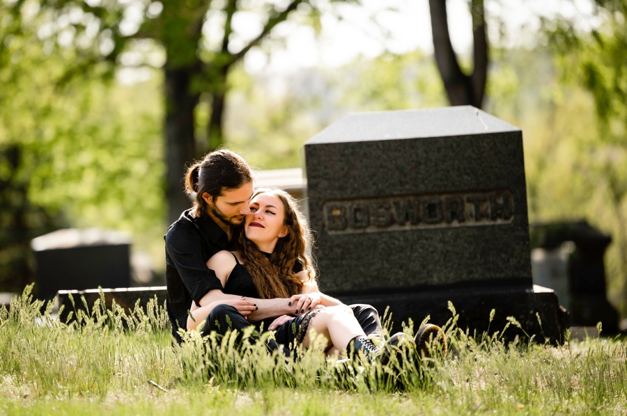 gothic Akron Engagement Session at Glendale Cemetery