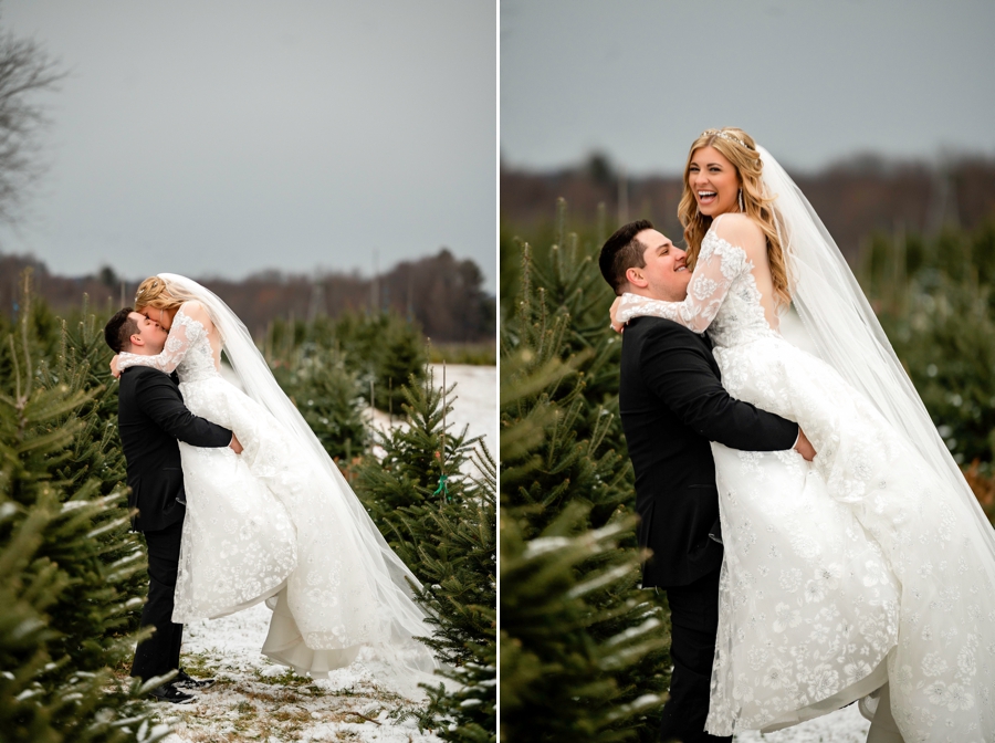 Youngstown Winter Wedding photos at tree farm 
