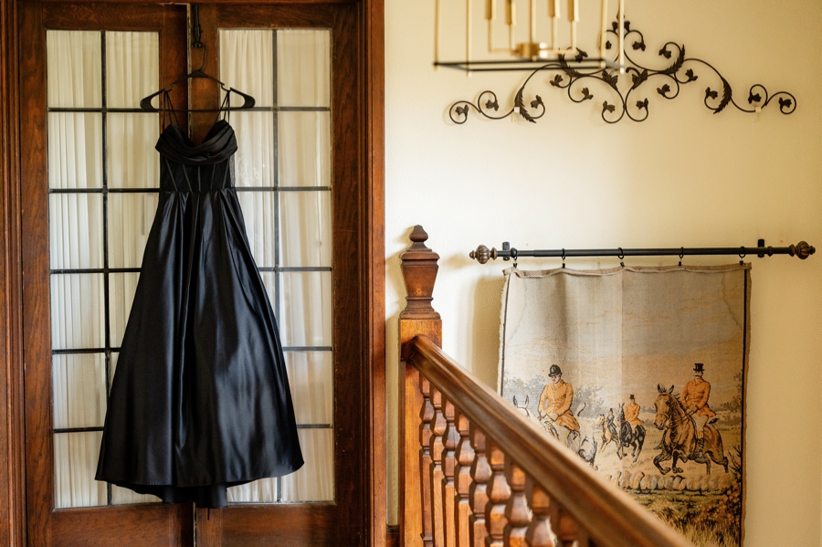 black wedding dress at Tudor house on portage lakes 
