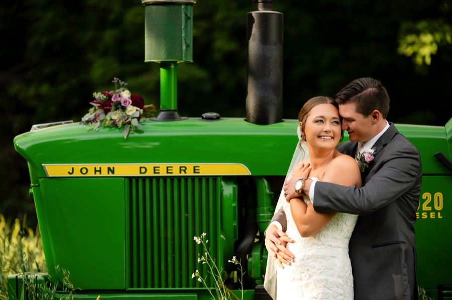Family Farm Wedding photos with tractor 